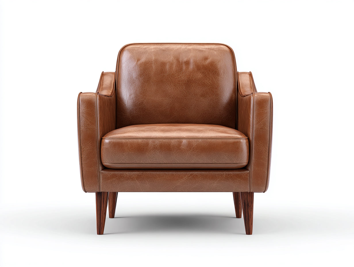 Poltrona - Similpelle-legno - 84 x 87 x 91 cm - Marrone cuoio - Stile moderno geometrico