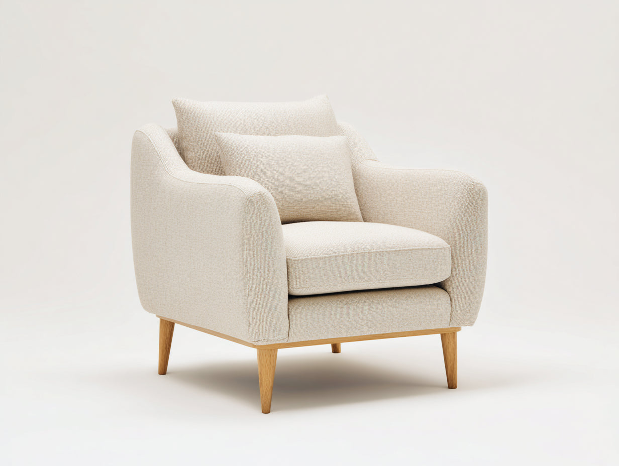Poltrona - Tessuto-legno - 88 x 87 x 86 cm - Avorio - Stile scandinavo elegante