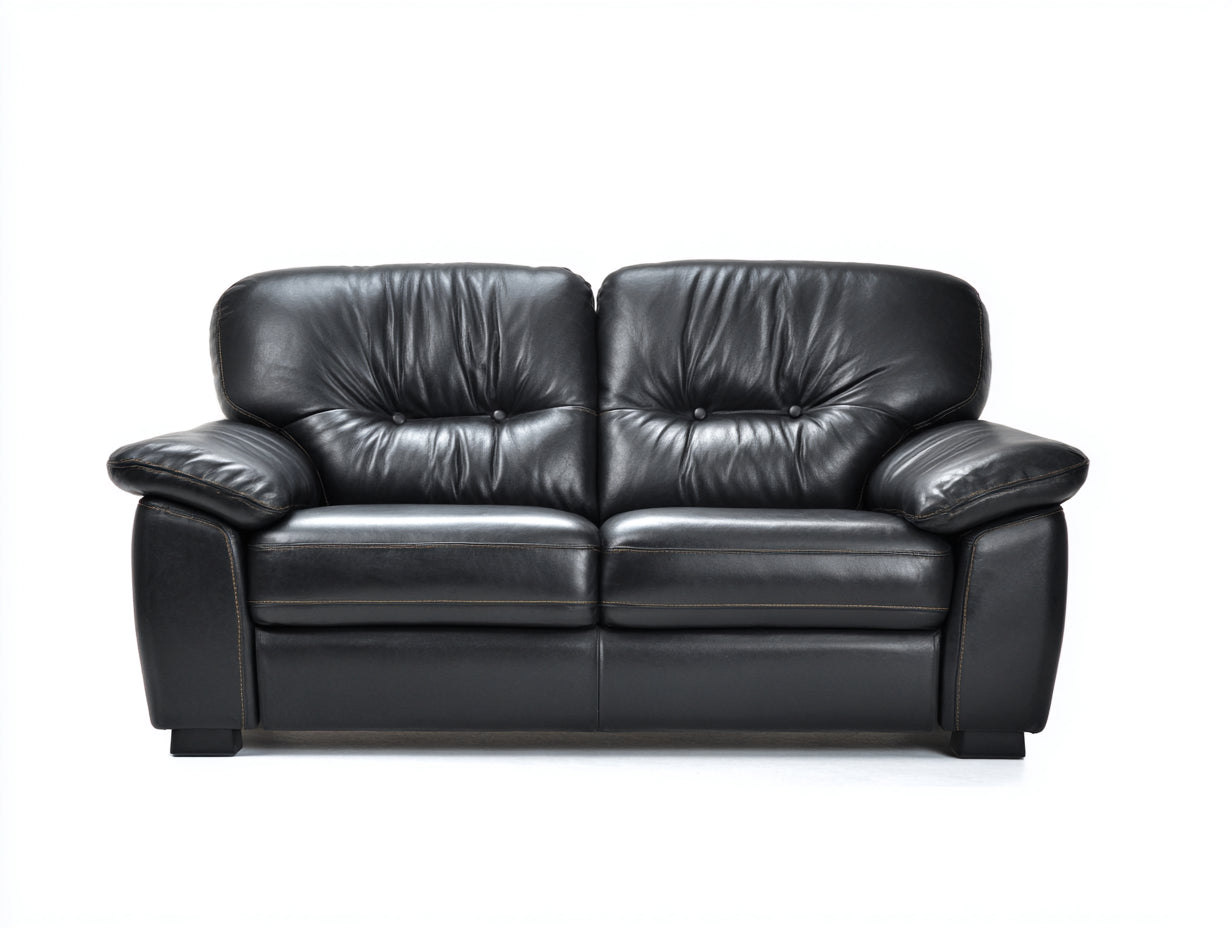 Divano lineare - Similpelle-legno - 184 x 96 x 96 cm - Nero - Stile classico imbottito