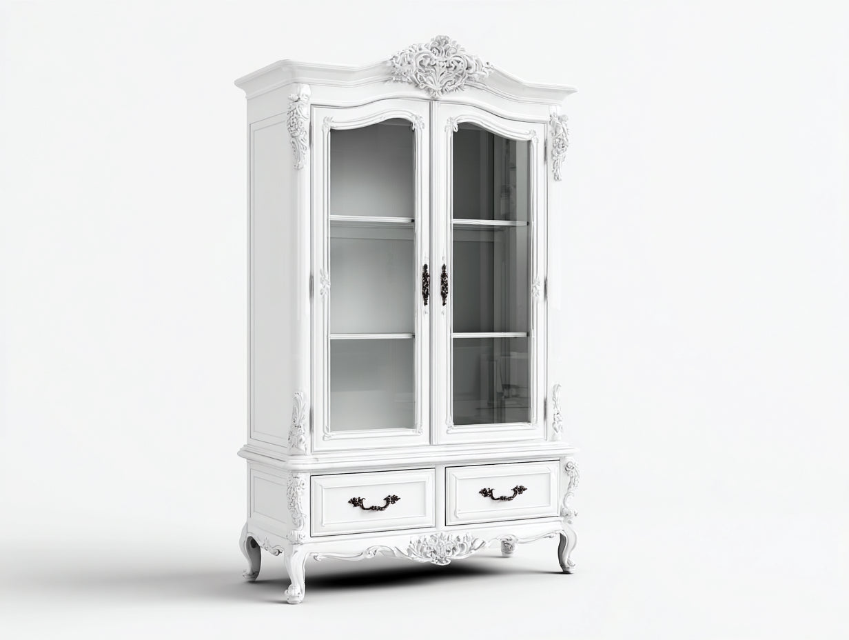 Librerie - Legno - MDF - Vetro - 114x46x208 cm - Bianco - Stile barocco