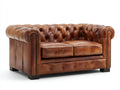 Divano lineare - Similpelle-legno - 188 x 92 x 78 cm - Marrone cognac - Stile classico capitonné