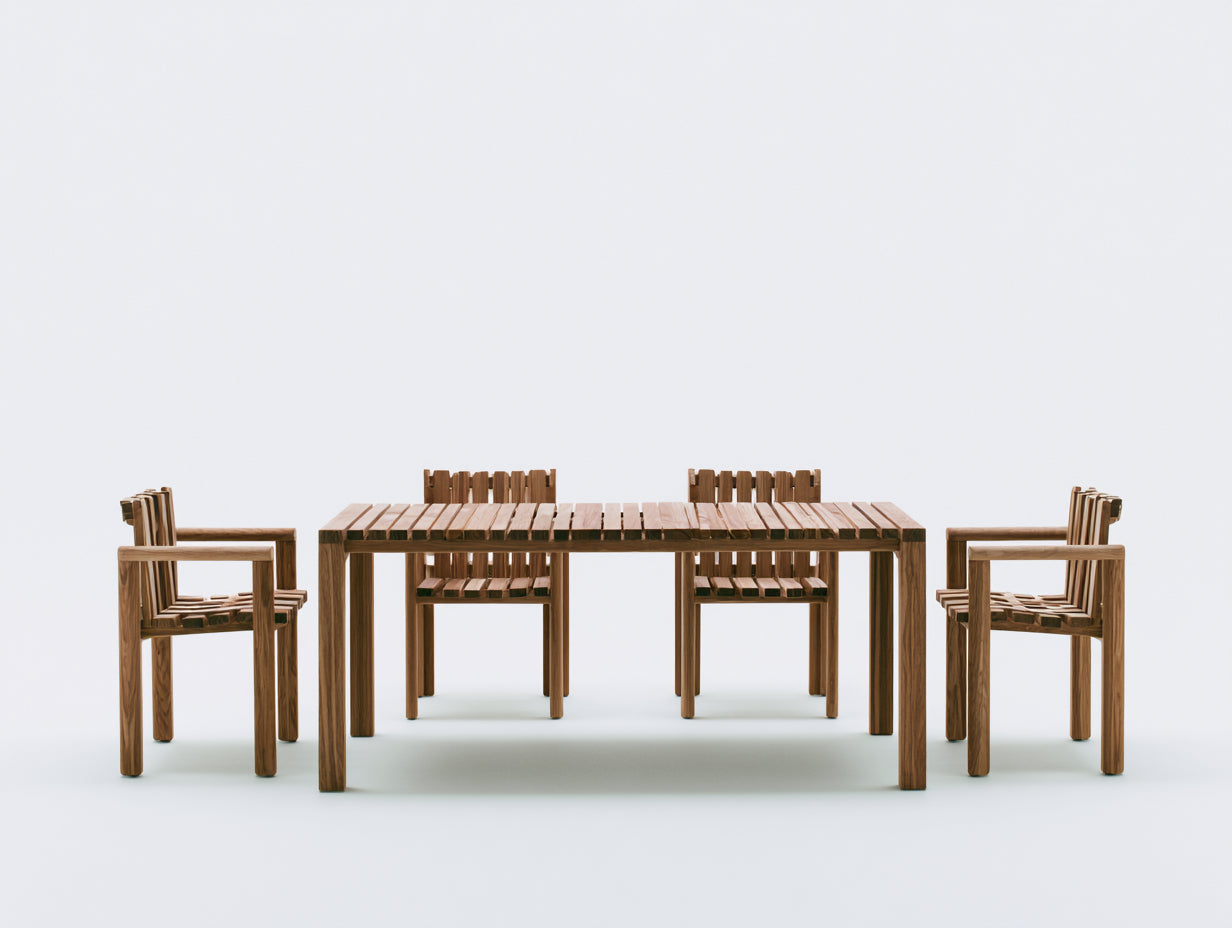 Set da pranzo da esterno - Legno massello - 180x90x75 cm - Marrone naturale - Stile contemporaneo