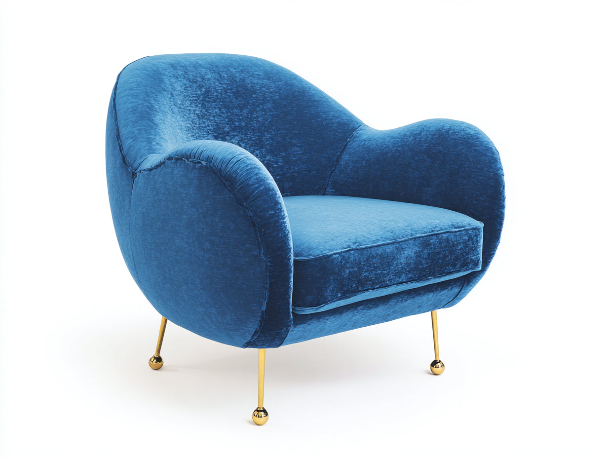 Poltrona - Velluto-metallo - 94 x 86 x 89 cm - Blu zaffiro - Stile moderno scultoreo