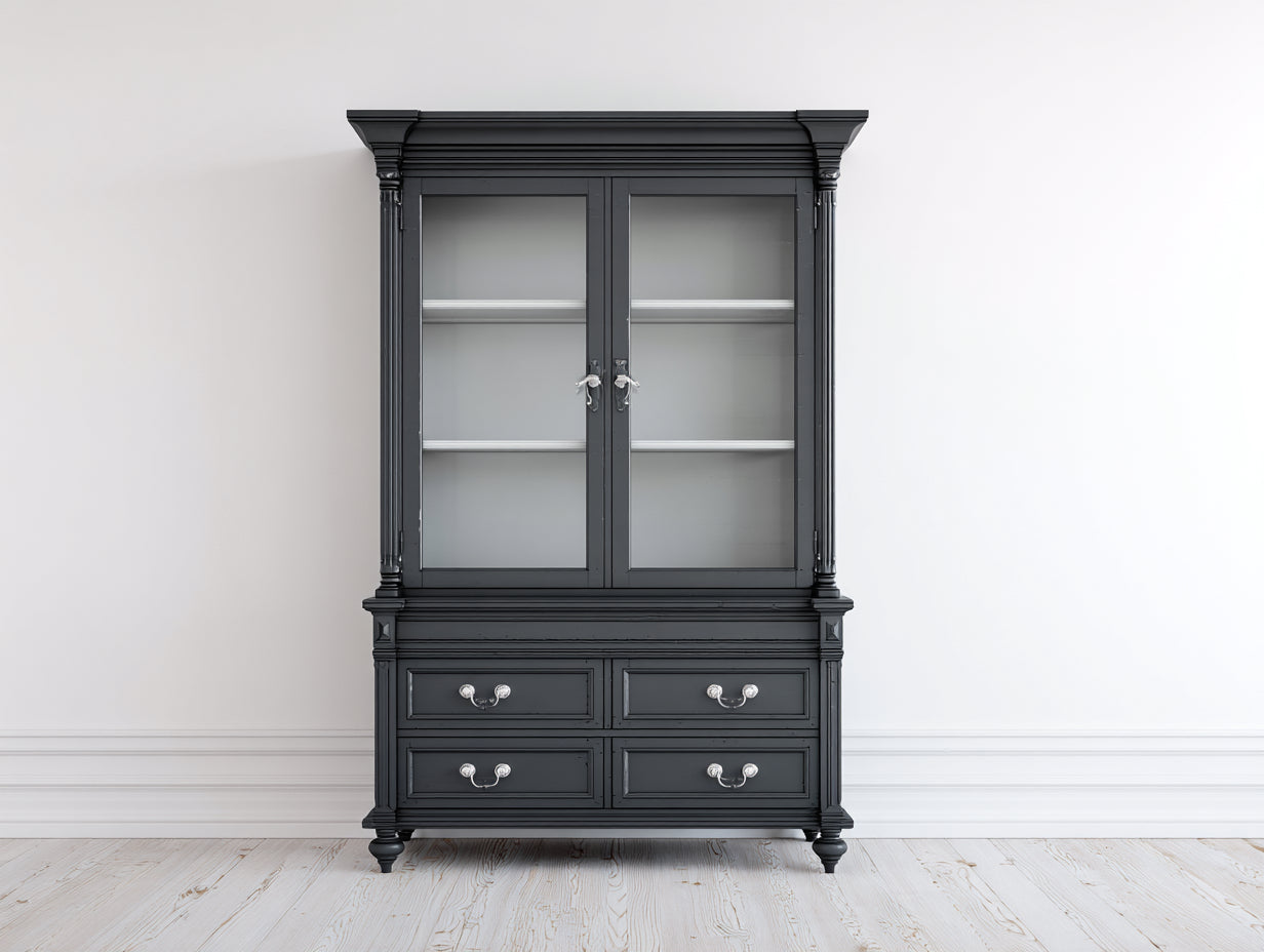 Librerie - Legno-MDF-Vetro-Metallo - 118x51x214 cm - Nero carbone - Stile neoclassico