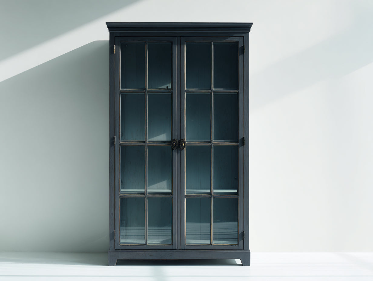 Librerie - Legno-MDF-Vetro-Metallo - 104x43x192 cm - Blu petrolio scuro - Stile classico contemporaneo