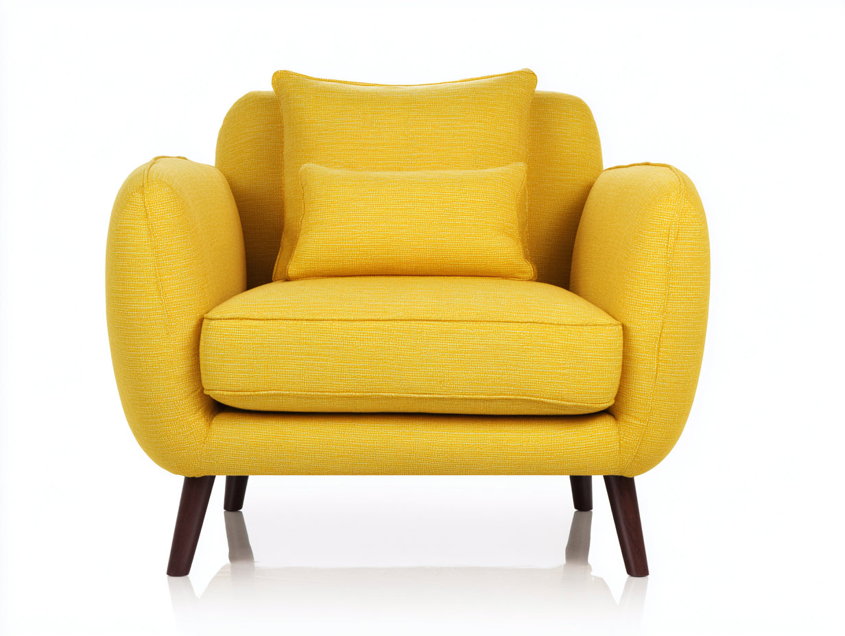 Poltrona - Tessuto-legno - 90 x 86 x 87 cm - Giallo dorato - Stile contemporaneo arrotondato
