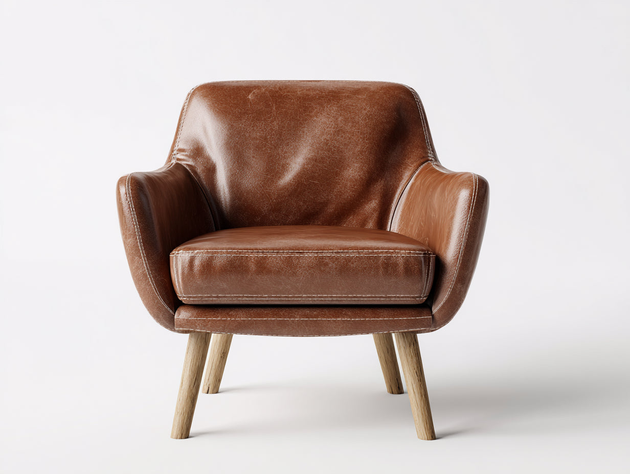 Poltrona - Similpelle-legno - 82 x 81 x 84 cm - Marrone ramato - Stile scandinavo curvo