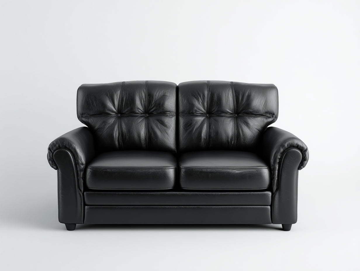 Divano lineare - Similpelle-legno - 176 x 90 x 91 cm - Nero - Stile tradizionale capitonné