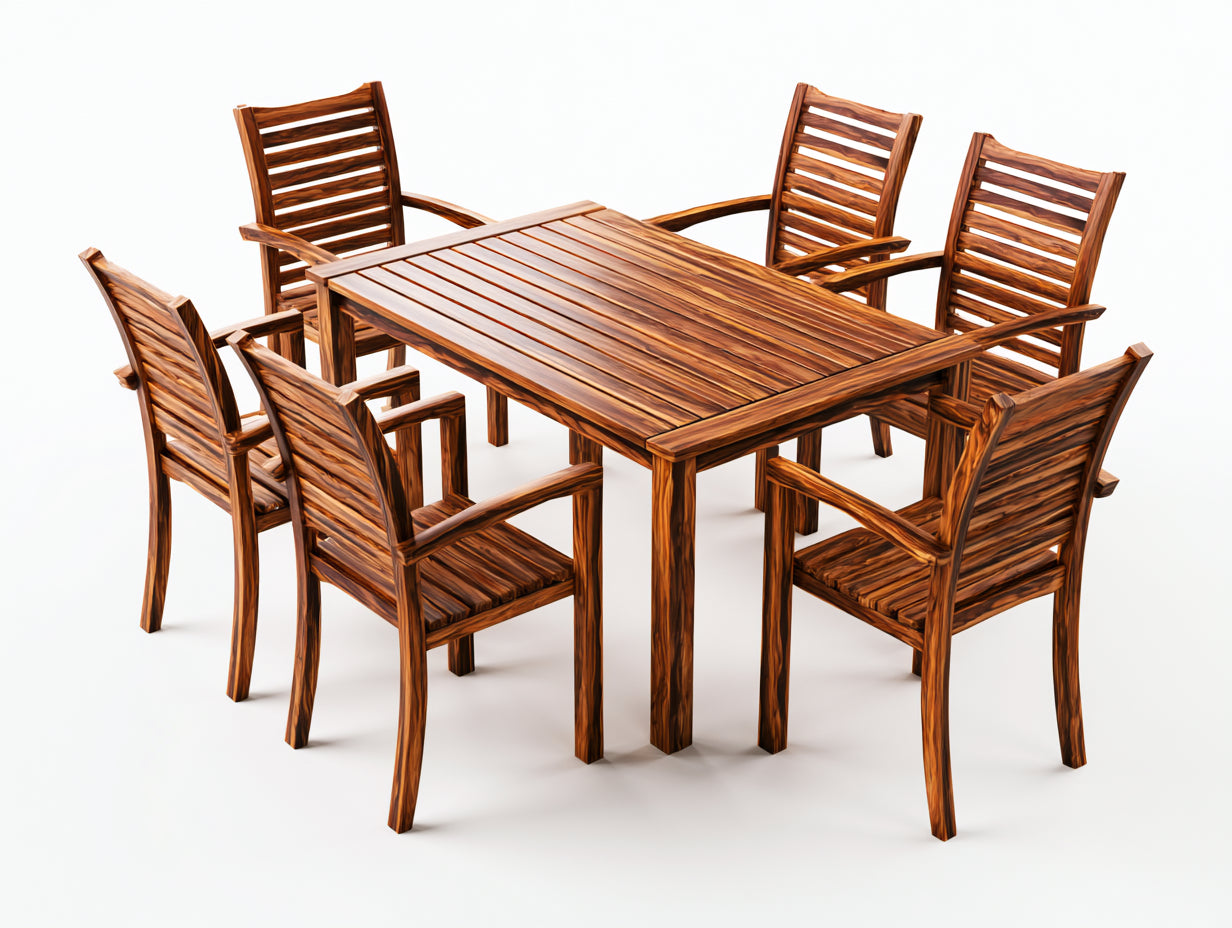 Set da pranzo da esterno - Legno massello - 180x90x75 cm - Marrone ramato - Stile classico