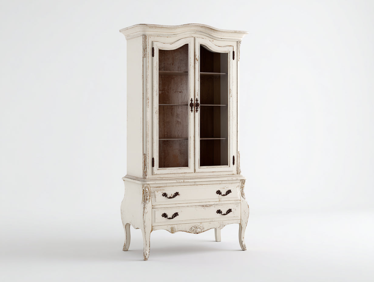 Librerie - Legno-MDF-Vetro - 108x48x208 cm - Avorio-Marrone - Stile barocco