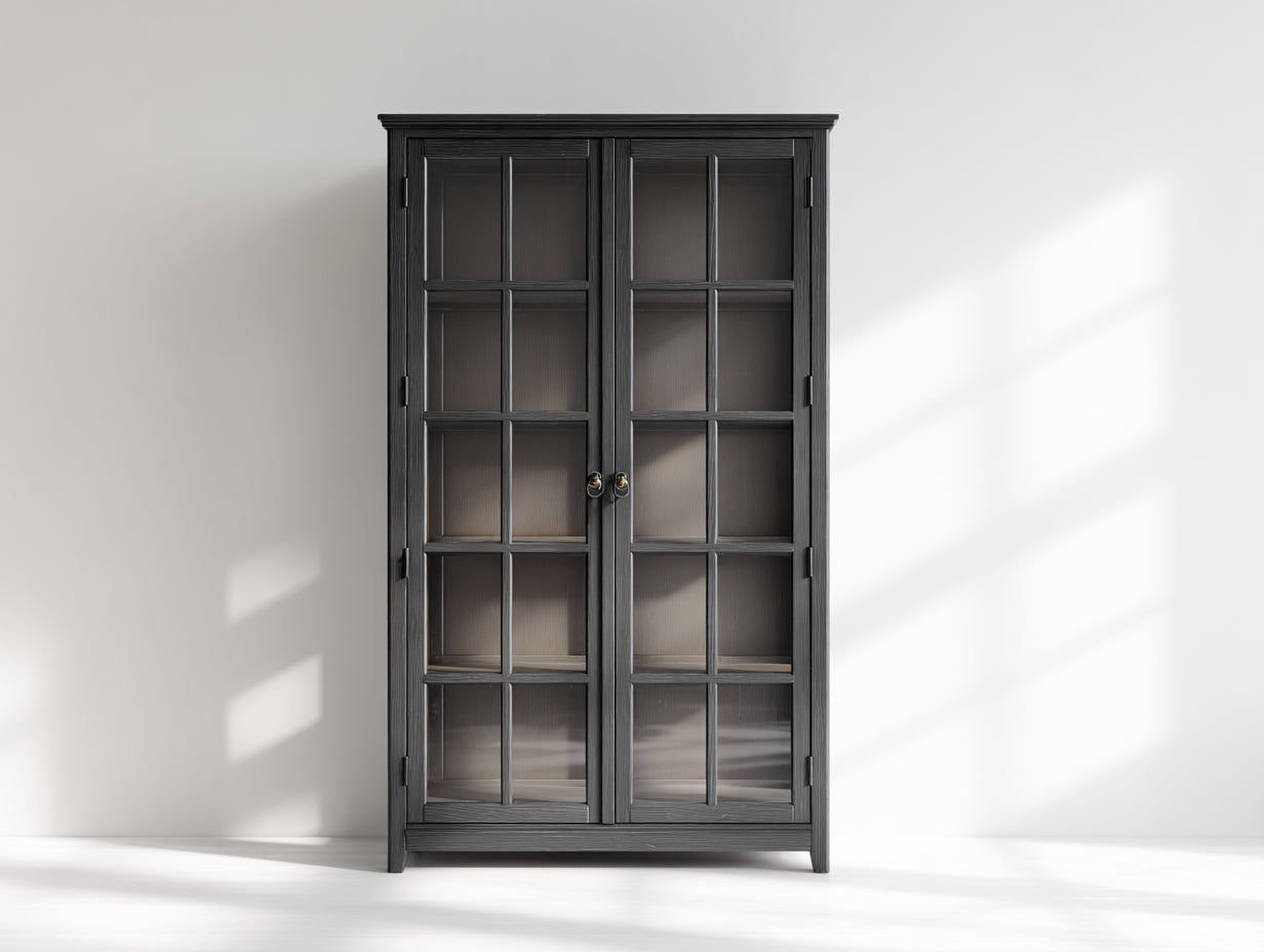 Librerie - Legno-MDF-Vetro-Metallo - 103x43x190 cm - Grigio carbone - Stile classico contemporaneo