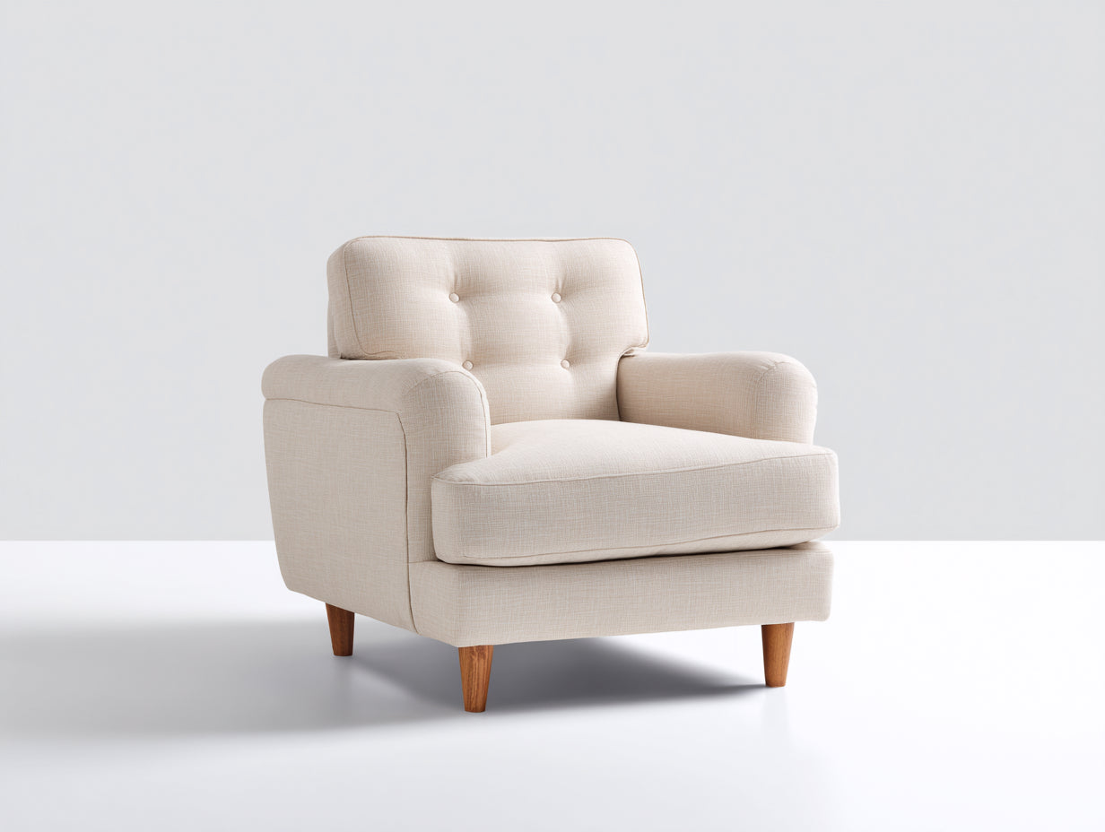 Poltrona - Tessuto-legno - 91 x 90 x 89 cm - Beige chiaro - Stile moderno classico