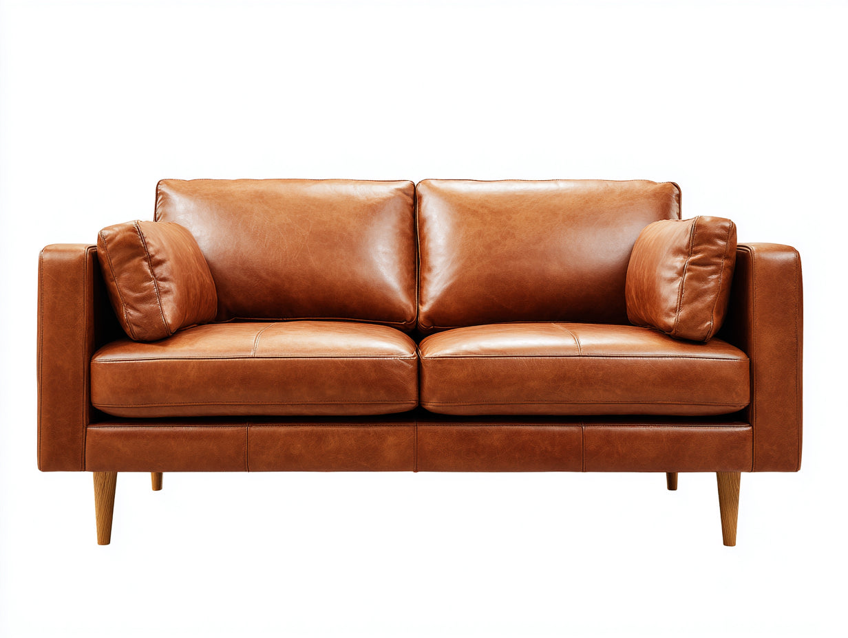 Divano lineare - Similpelle-legno - 191 x 88 x 85 cm - Marrone ambrato - Stile moderno essenziale