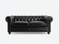 Divano lineare - Similpelle-legno - 195 x 91 x 78 cm - Nero - Stile Chesterfield capitonné