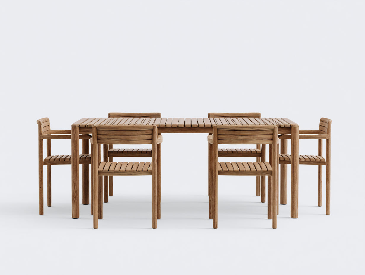 Set da pranzo da esterno - Legno massello - 190x90x75 cm - Marrone naturale - Stile contemporaneo