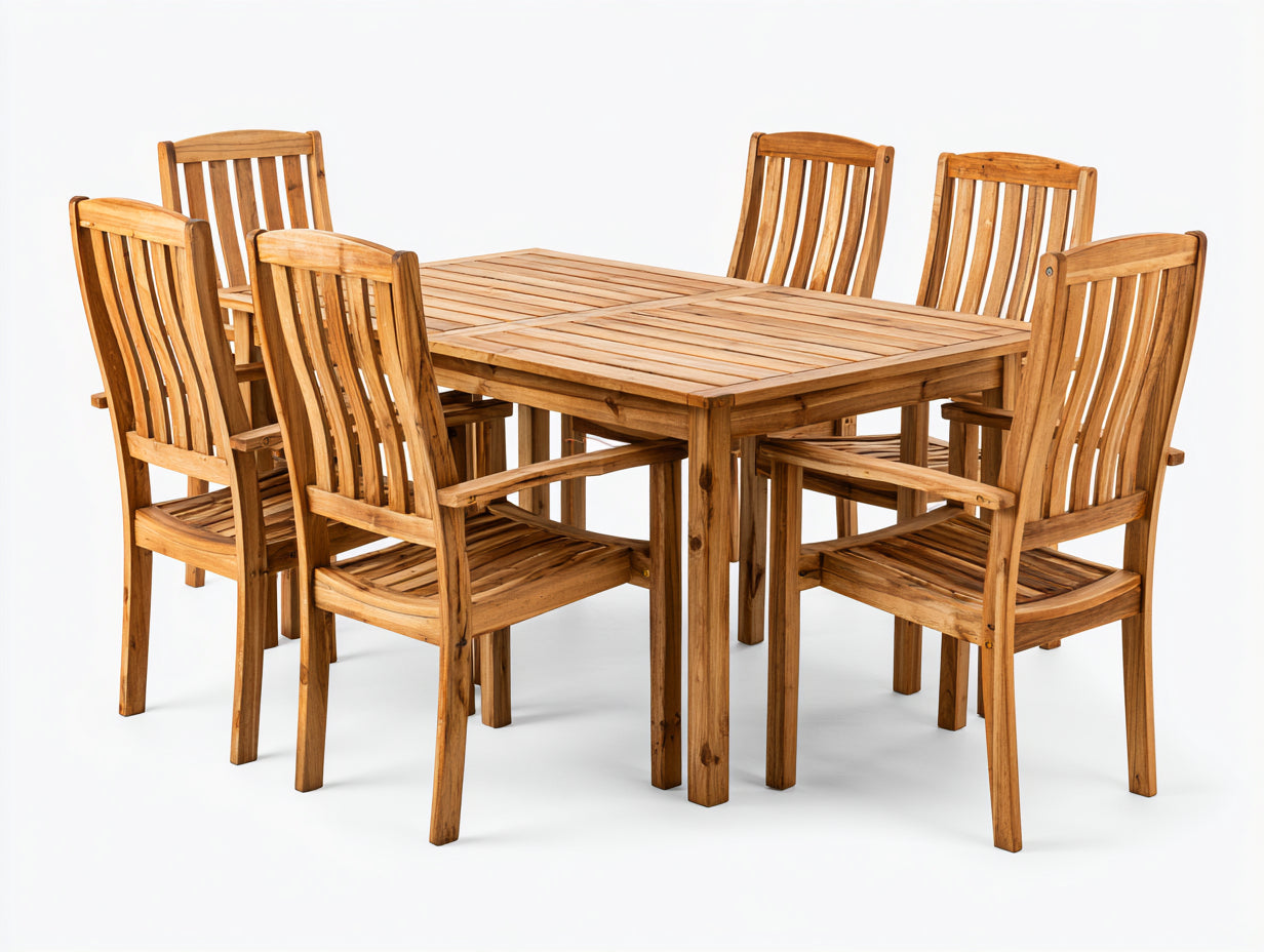 Set da pranzo da esterno - Legno massello - 160x90x75 cm - Marrone miele - Stile classico