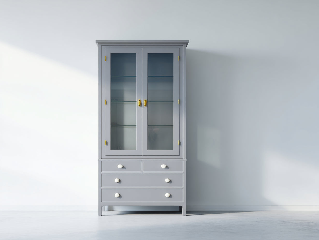 Librerie - Legno-MDF-Vetro-Metallo - 94x45x190 cm - Grigio perla - Stile classico contemporaneo