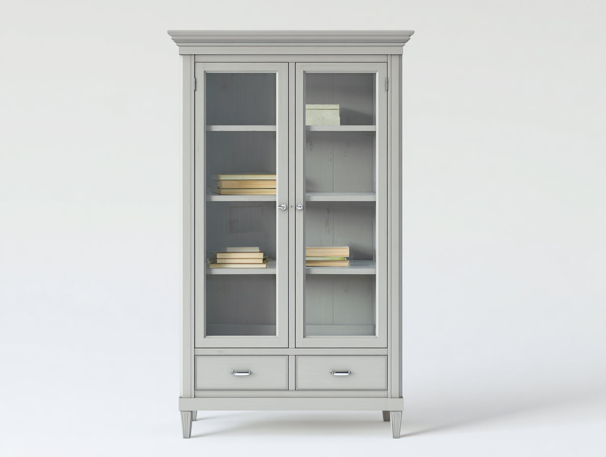 Librerie - Legno-MDF-Vetro-Metallo - 98x45x198 cm - Grigio chiaro - Stile classico contemporaneo