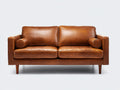 Divano lineare - Similpelle-legno - 187 x 89 x 86 cm - Marrone cognac - Stile rétro contemporaneo