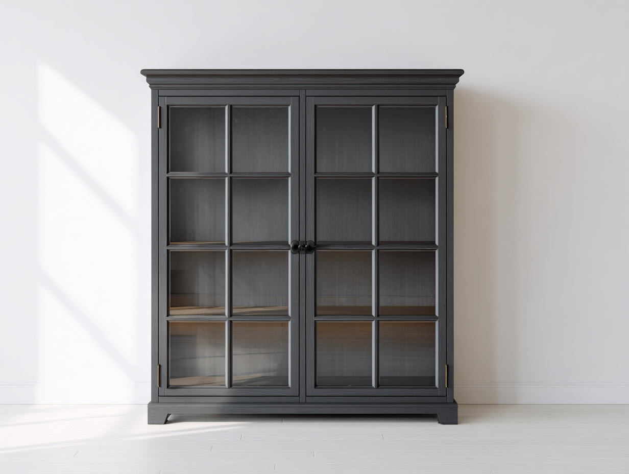 Librerie - Legno-MDF-Vetro-Metallo - 146x47x190 cm - Grigio antracite - Stile classico contemporaneo