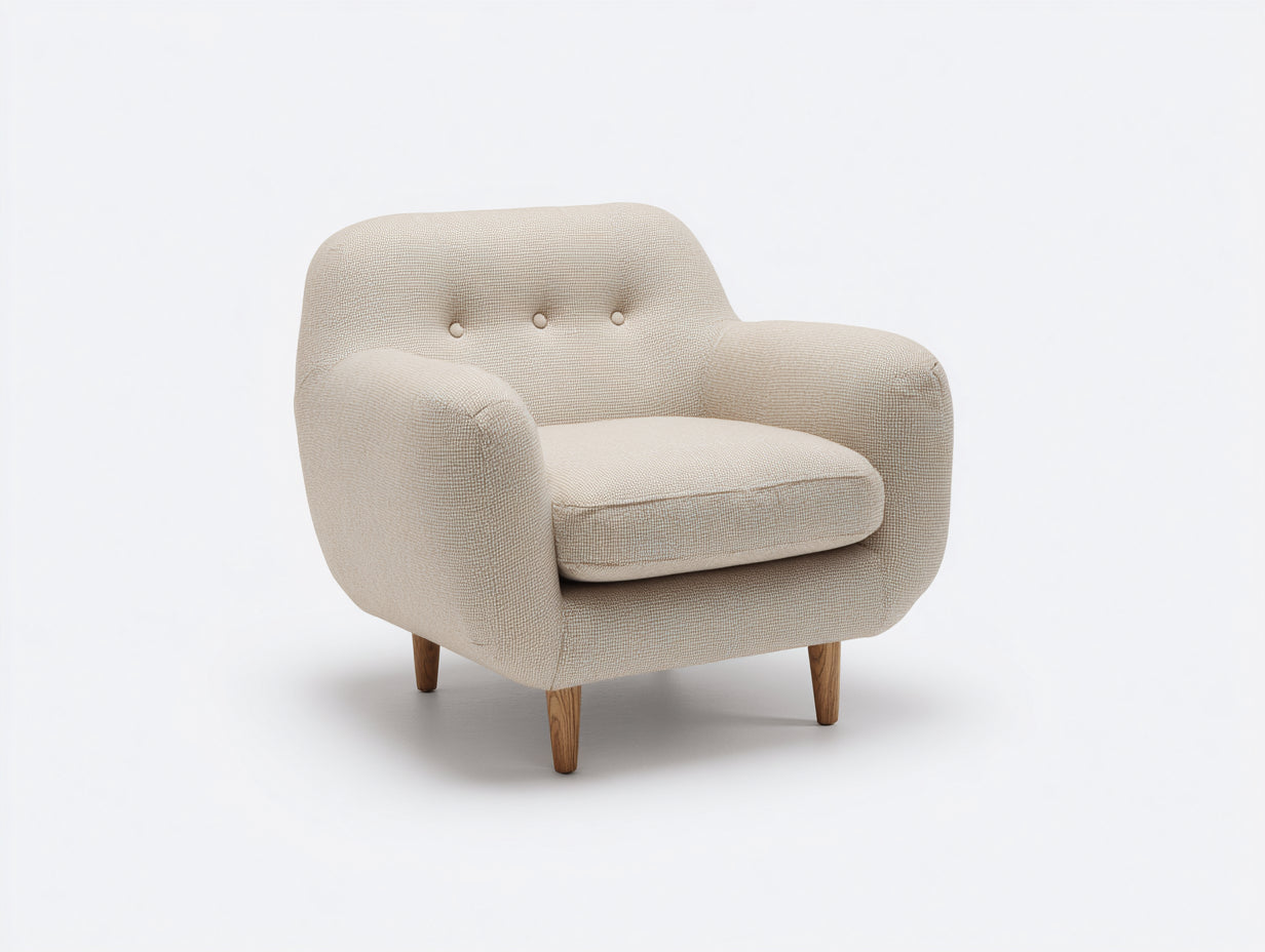 Poltrona - Tessuto-legno - 84 x 82 x 83 cm - Beige sabbia - Stile rétro arrotondato