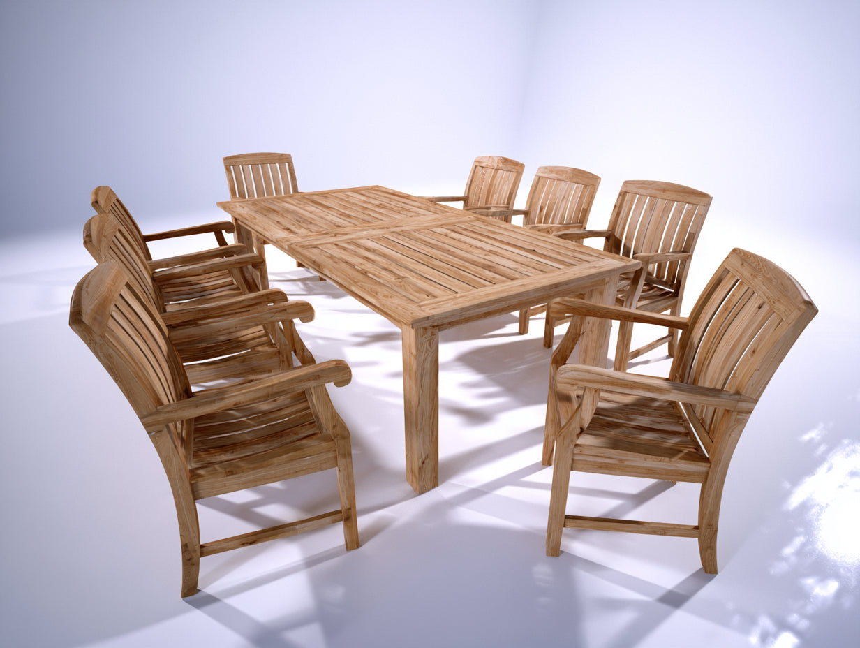 Set da pranzo da esterno - Legno massello - 220x100x75 cm - Marrone chiaro - Stile classico