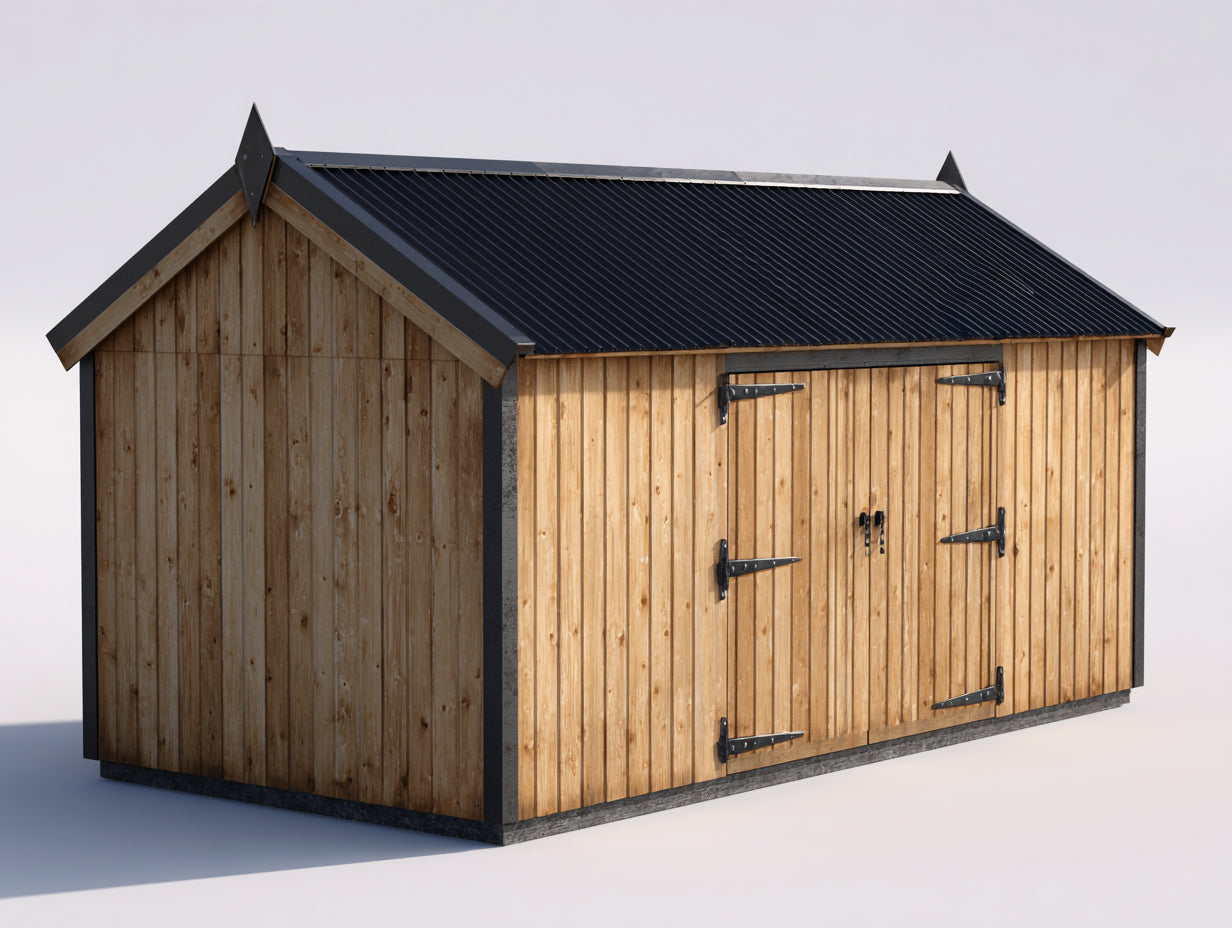 Casetta da giardino - Legno - 320x235x245 cm - Legno miele-Nero - Stile rustico con accesso ampio
