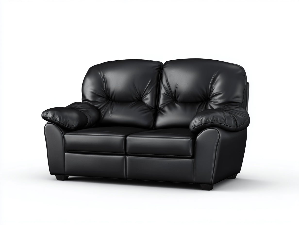 Divano lineare - Similpelle-legno - 182 x 95 x 97 cm - Nero - Stile classico imbottito