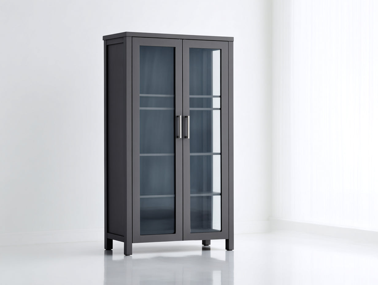 Librerie - Legno-MDF-Vetro-Metallo - 90x40x174 cm - Grigio antracite - Stile contemporaneo minimalista
