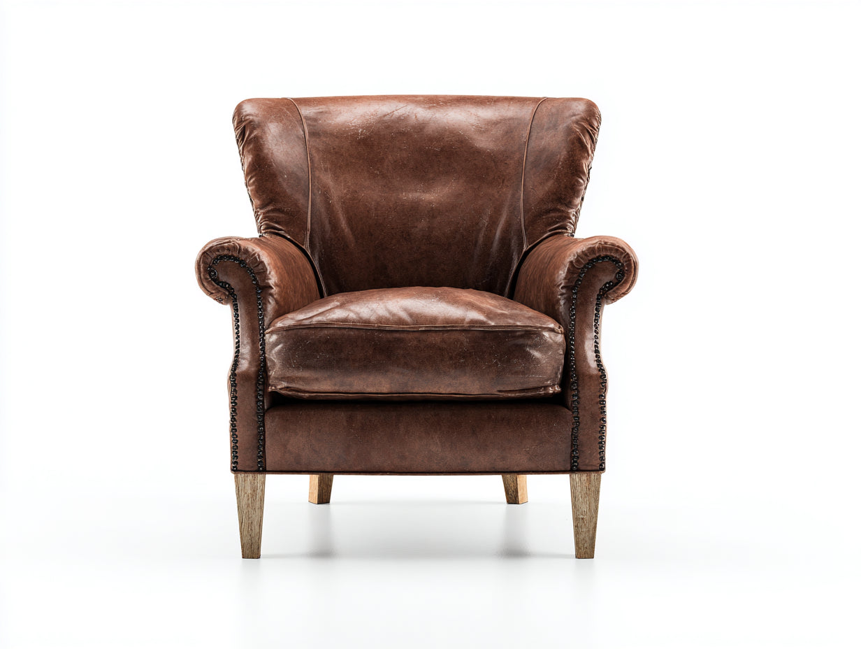 Poltrona - Similpelle-legno - 91 x 94 x 101 cm - Marrone tabacco - Stile classico con borchie