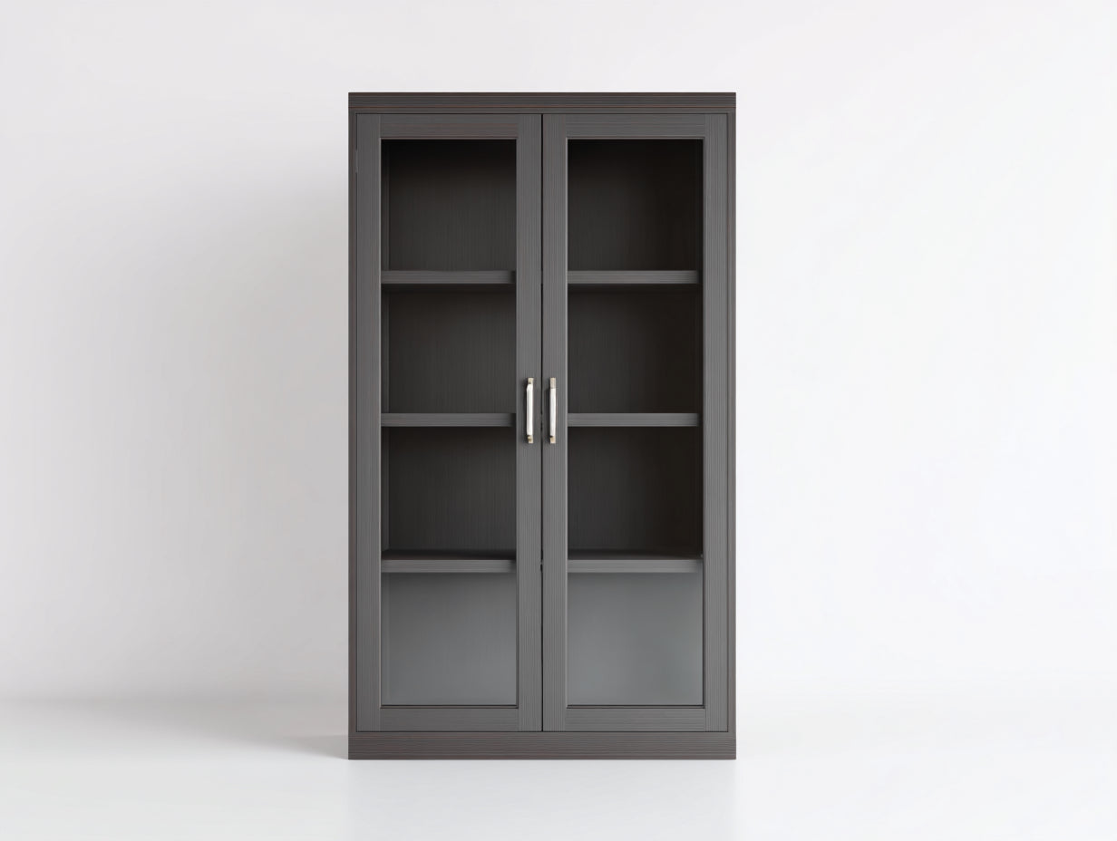 Librerie - Legno-MDF-Vetro-Metallo - 98x42x182 cm - Marrone scuro - Stile moderno essenziale