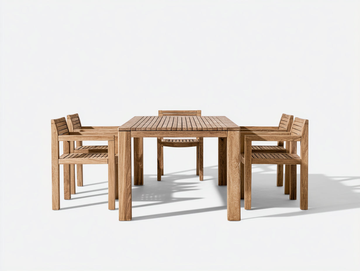 Set da pranzo da esterno - Legno massello - 180x90x75 cm - Marrone naturale - Stile rustico