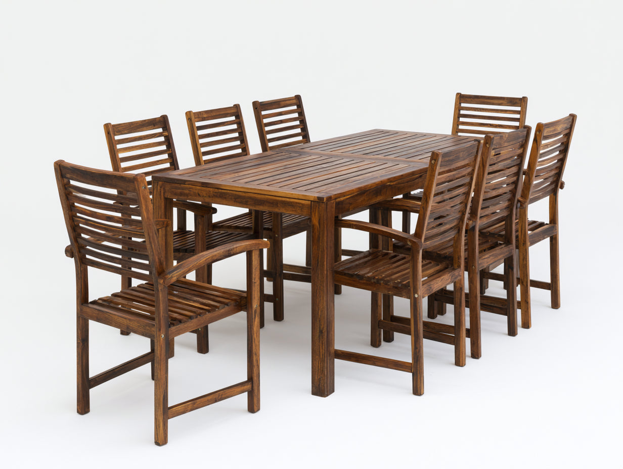 Set da pranzo da esterno - Legno massello - 210x100x75 cm - Marrone noce - Stile tradizionale
