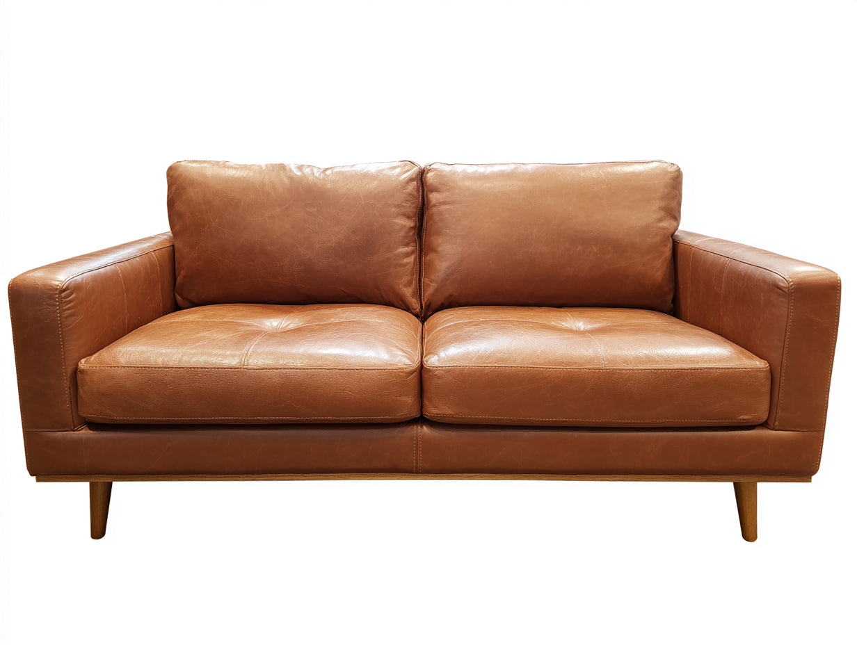 Divano lineare - Similpelle-legno - 189 x 87 x 84 cm - Marrone caramello - Stile moderno minimalista