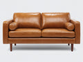 Divano lineare - Similpelle-legno - 188 x 86 x 83 cm - Marrone cognac - Stile moderno