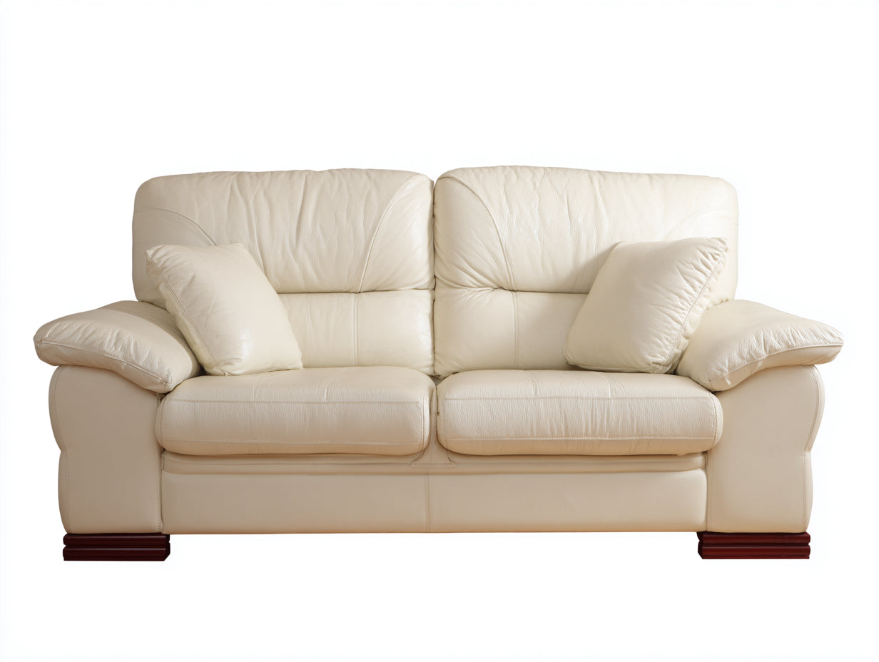 Divano lineare - Similpelle-legno - 183 x 98 x 101 cm - Avorio - Stile classico avvolgente
