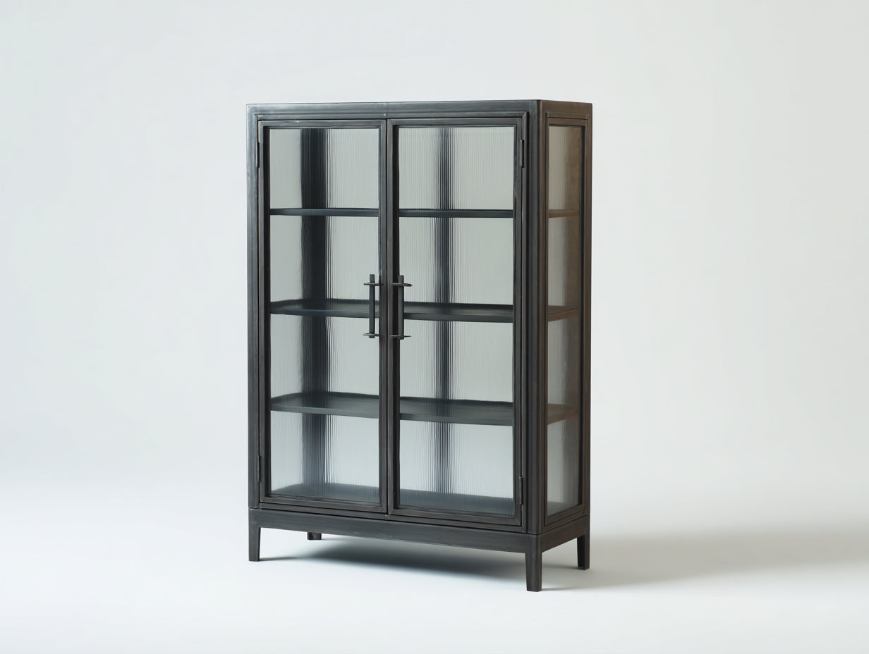 Librerie - Metallo-Vetro - 108x42x168 cm - Grigio antracite - Stile industriale contemporaneo